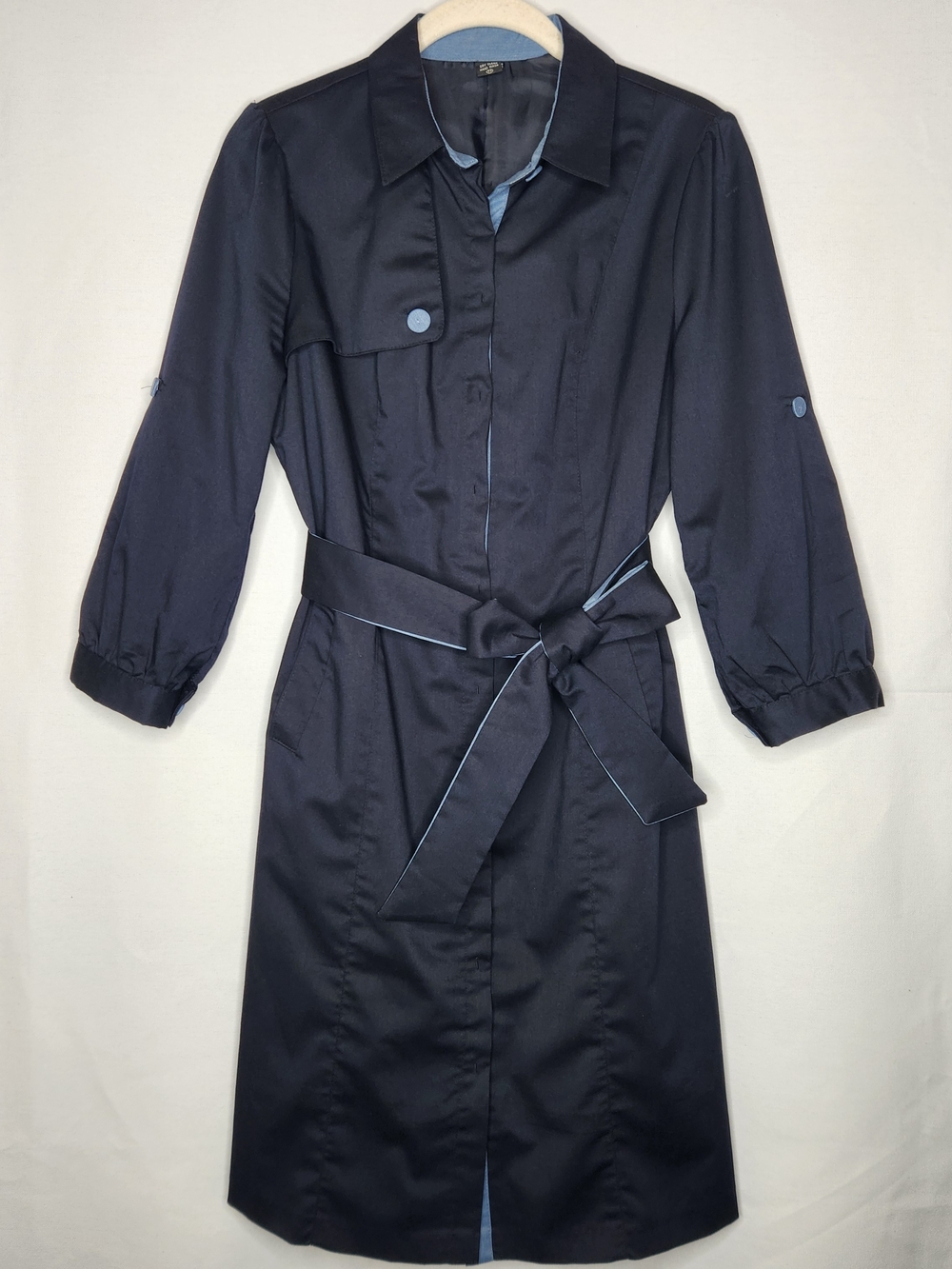 Classic Navy Midi Shirt Dress with Waist Tie